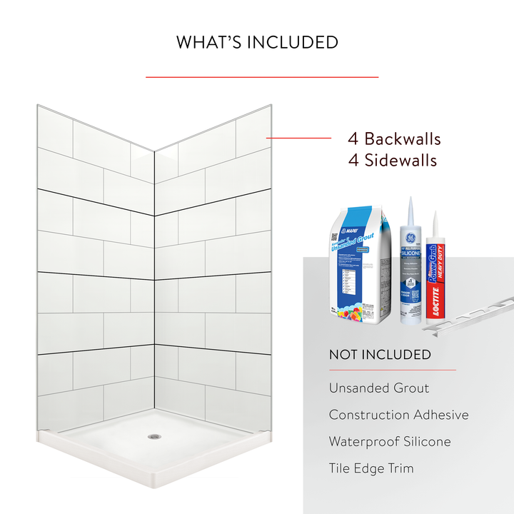 12"x24" Running Bond Subway Corner Shower Surround