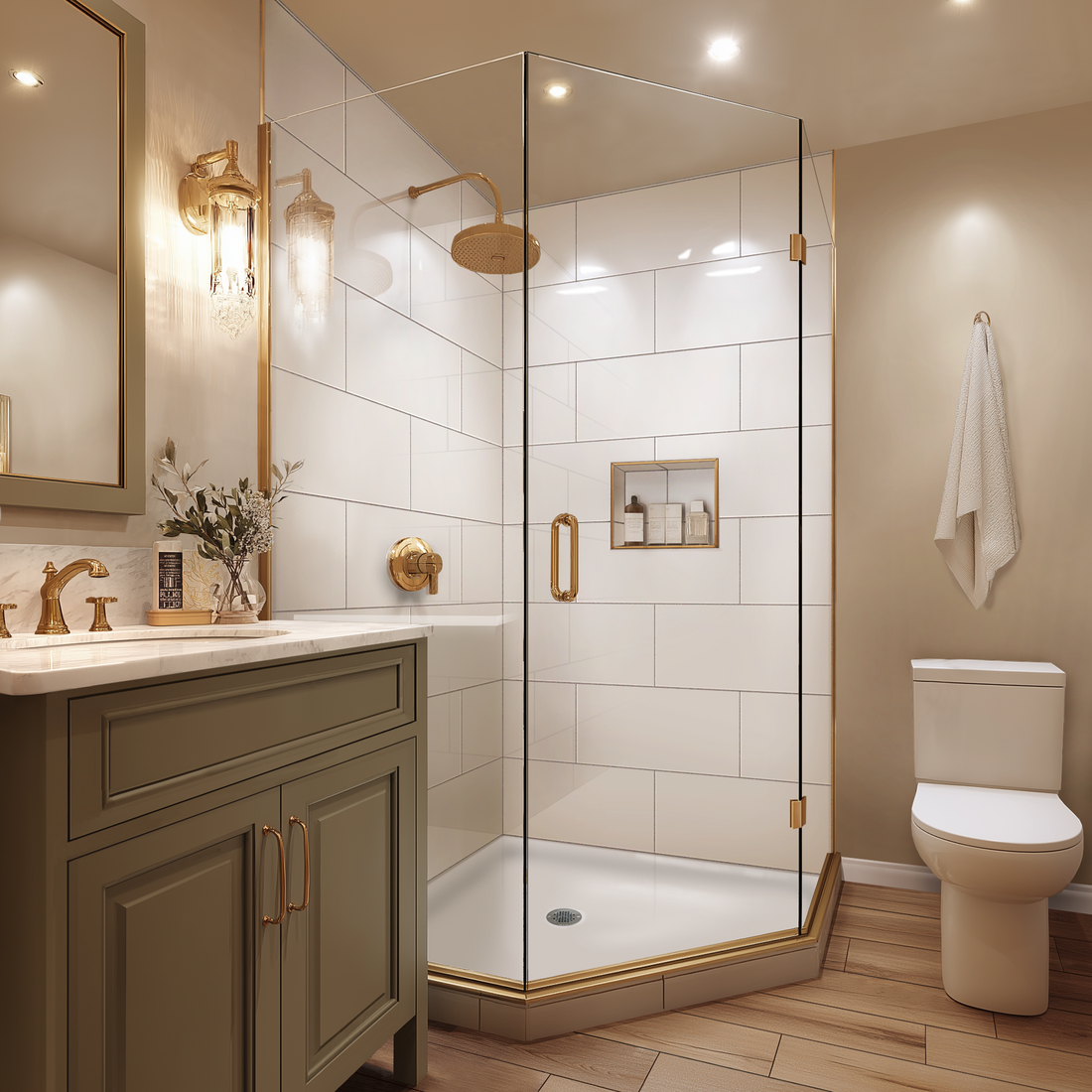 12"x24" Running Bond Subway Corner Shower Surround
