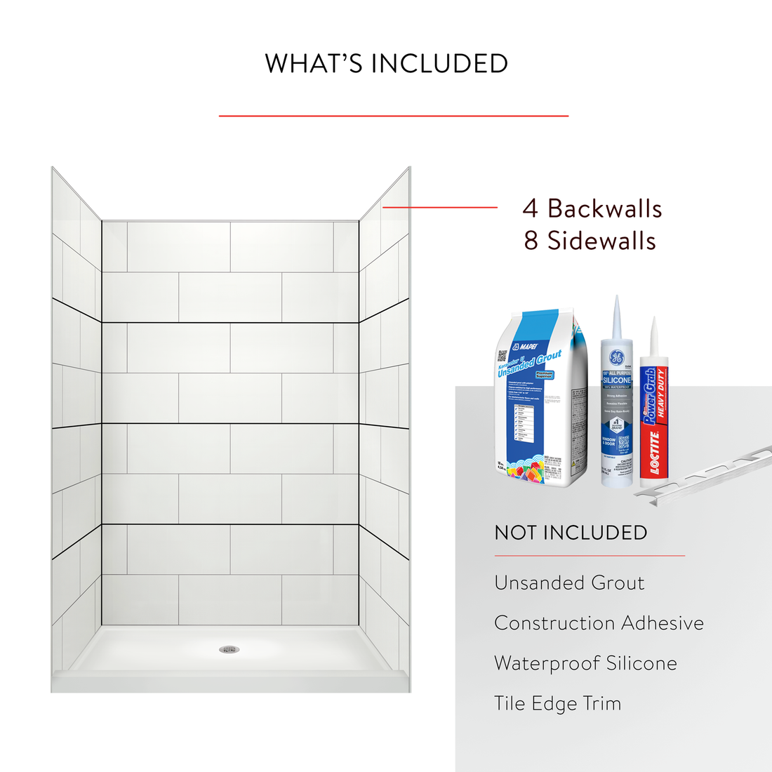 12"x24" Running Bond Subway Shower Surround