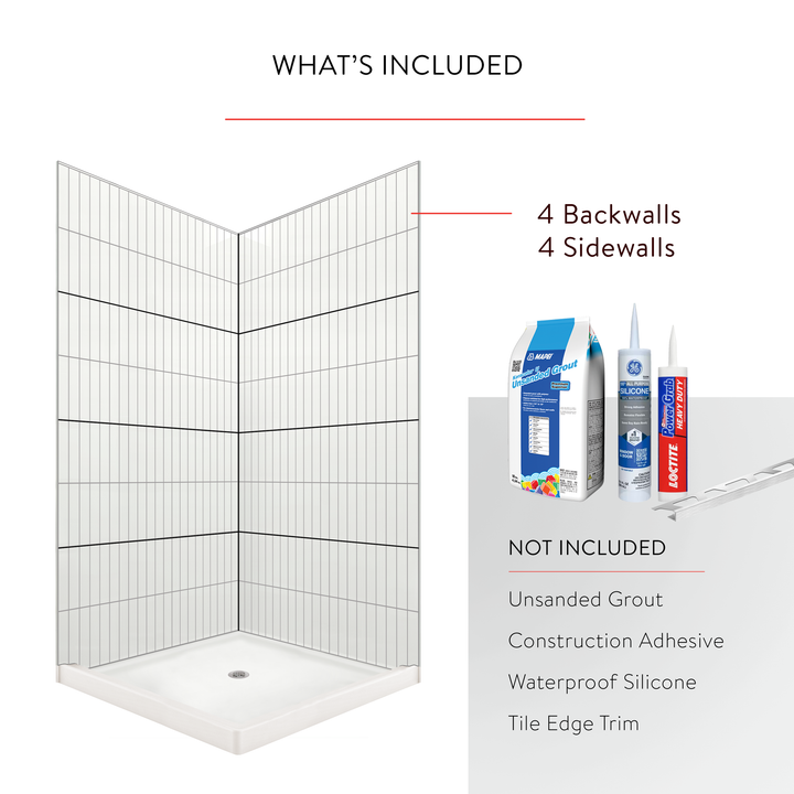 2"x12" Vertical Stack Subway Corner Shower Surround