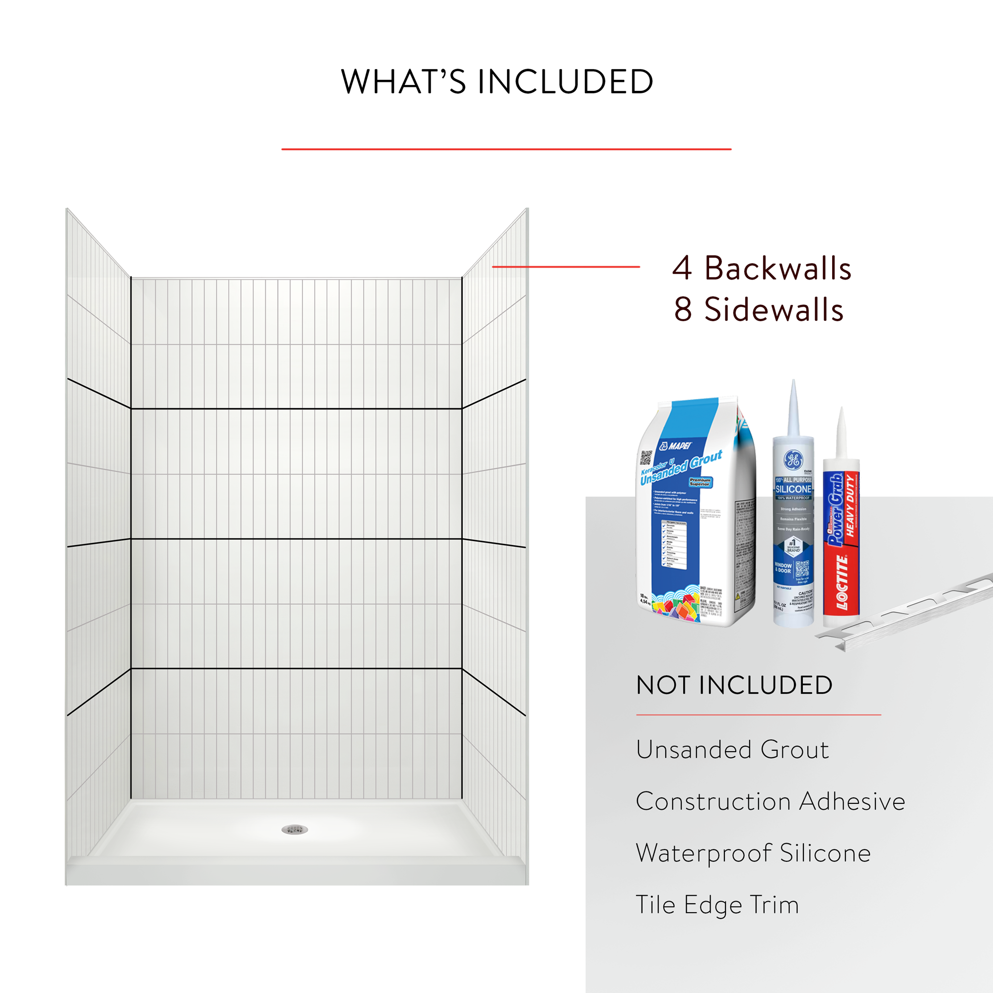 2"x12" Vertical Stack Subway Shower Surround