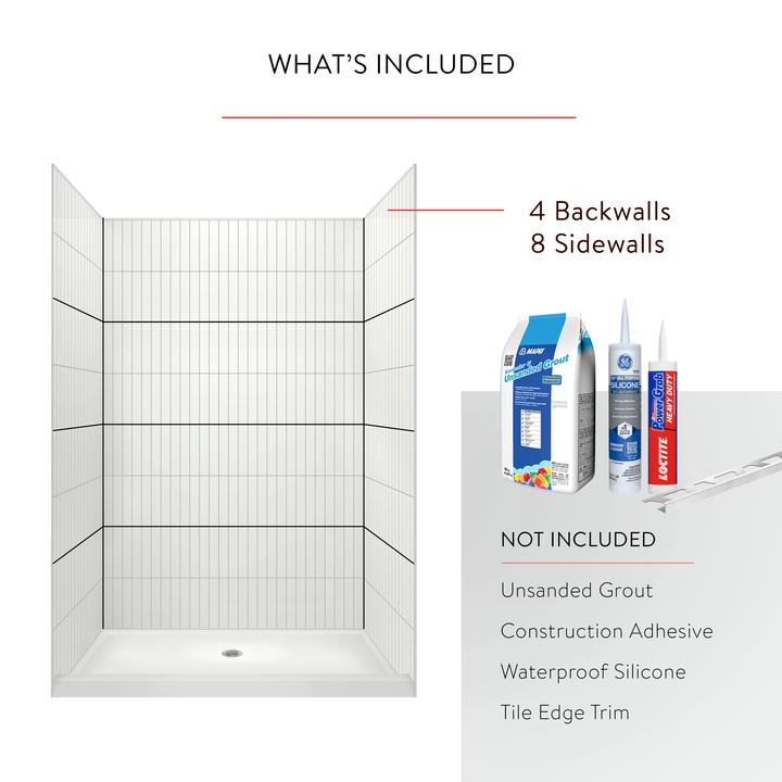 2"x12" Vertical Stack Subway Shower Surround