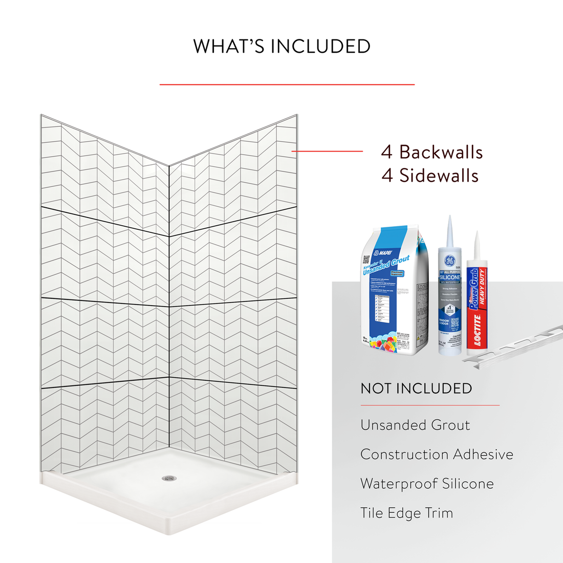 3"x6" Chevron Corner Shower Surround