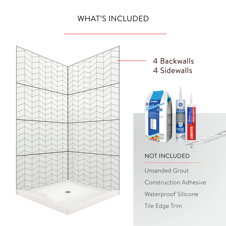 3"x6" Chevron Corner Shower Surround