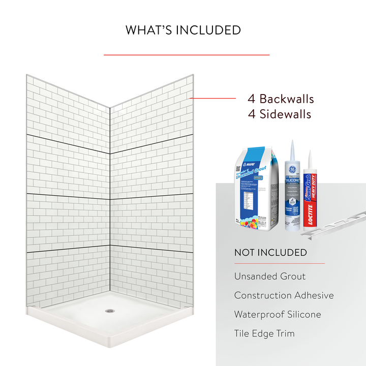 3"x6" Running Bond Subway Corner Shower Surround