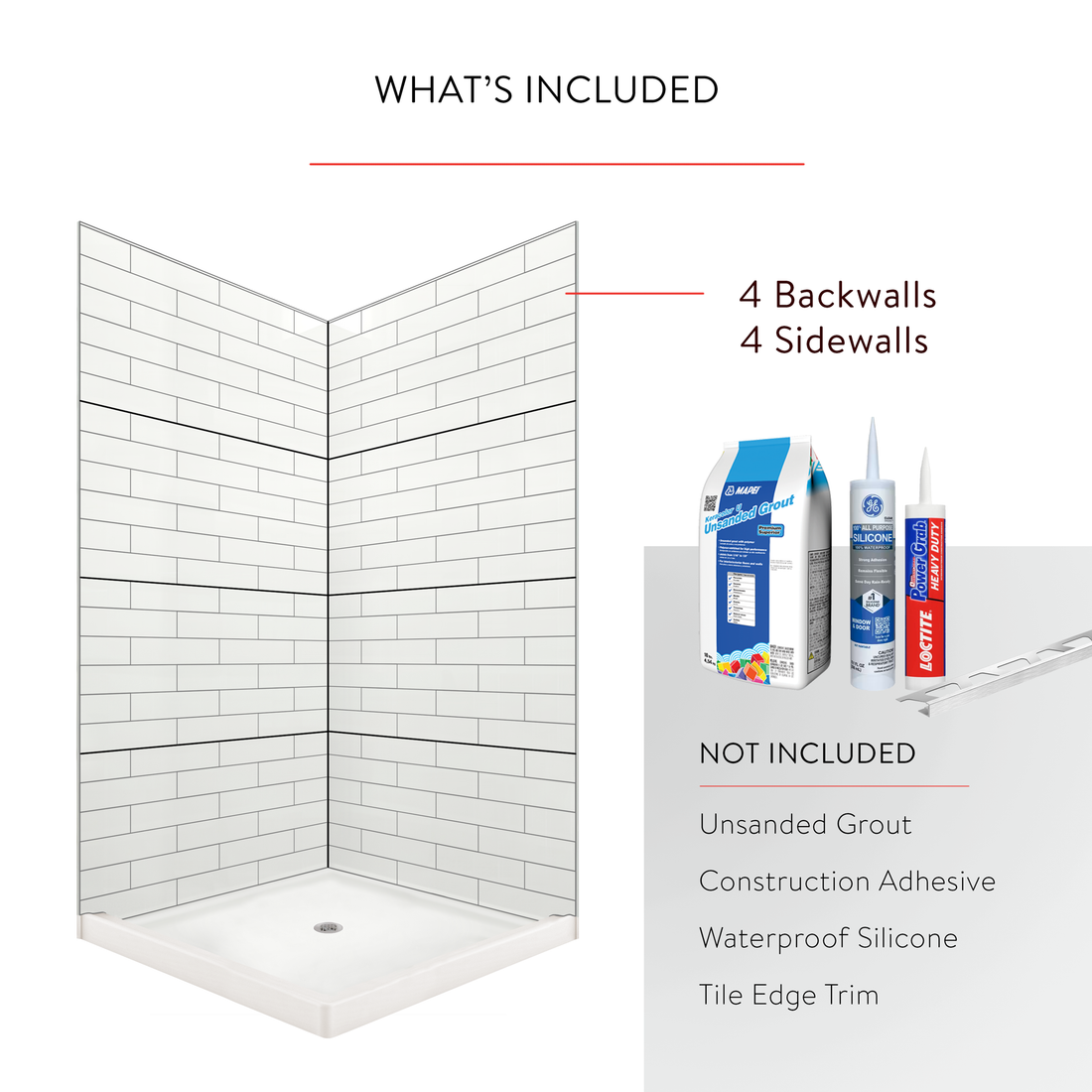 4"x16" Running Bond Subway Corner Shower Surround