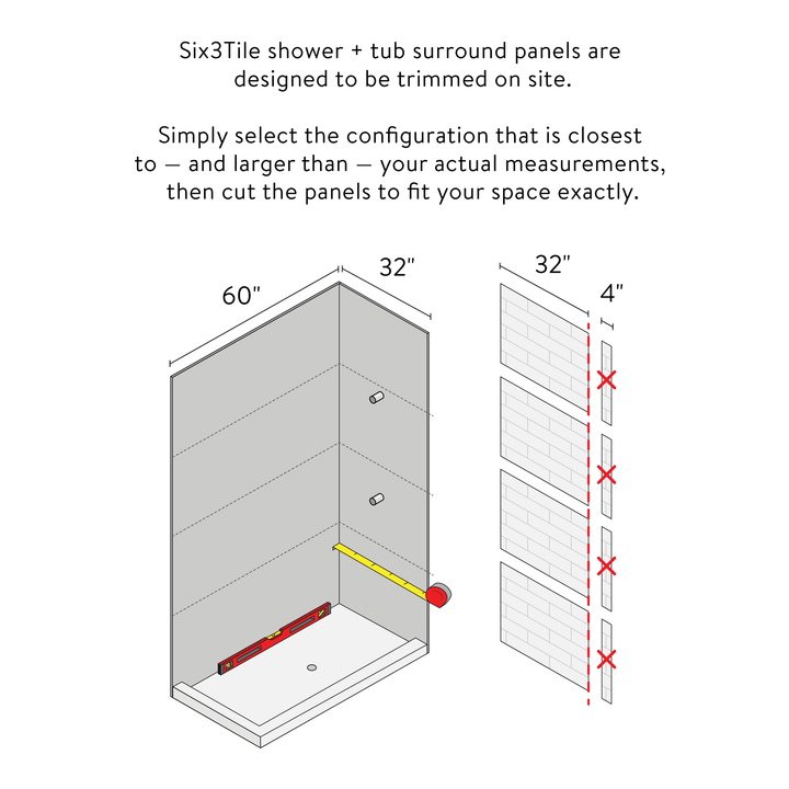 2"x12" Vertical Stack Subway Corner Shower Surround