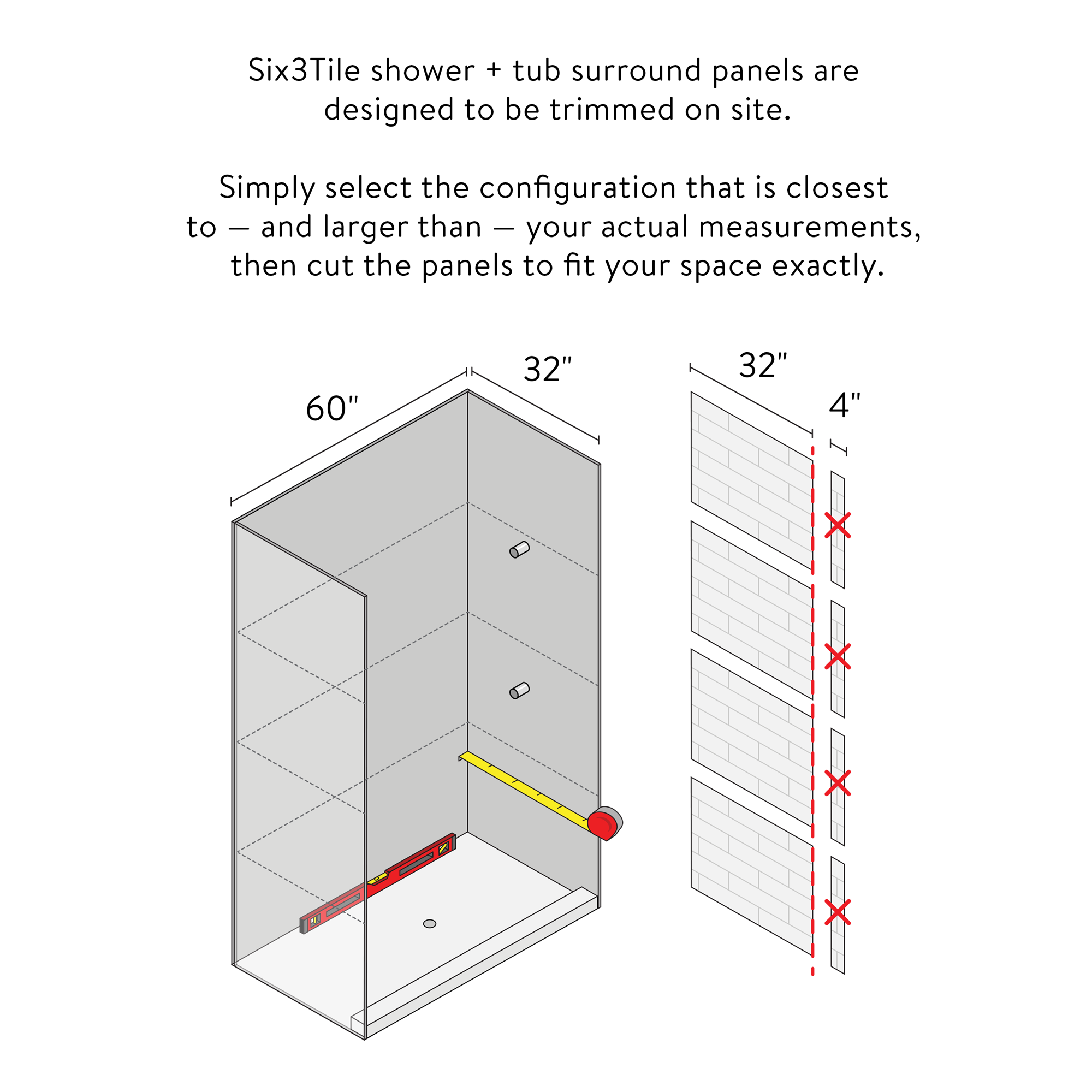 2"x12" Vertical Stack Subway Shower Surround