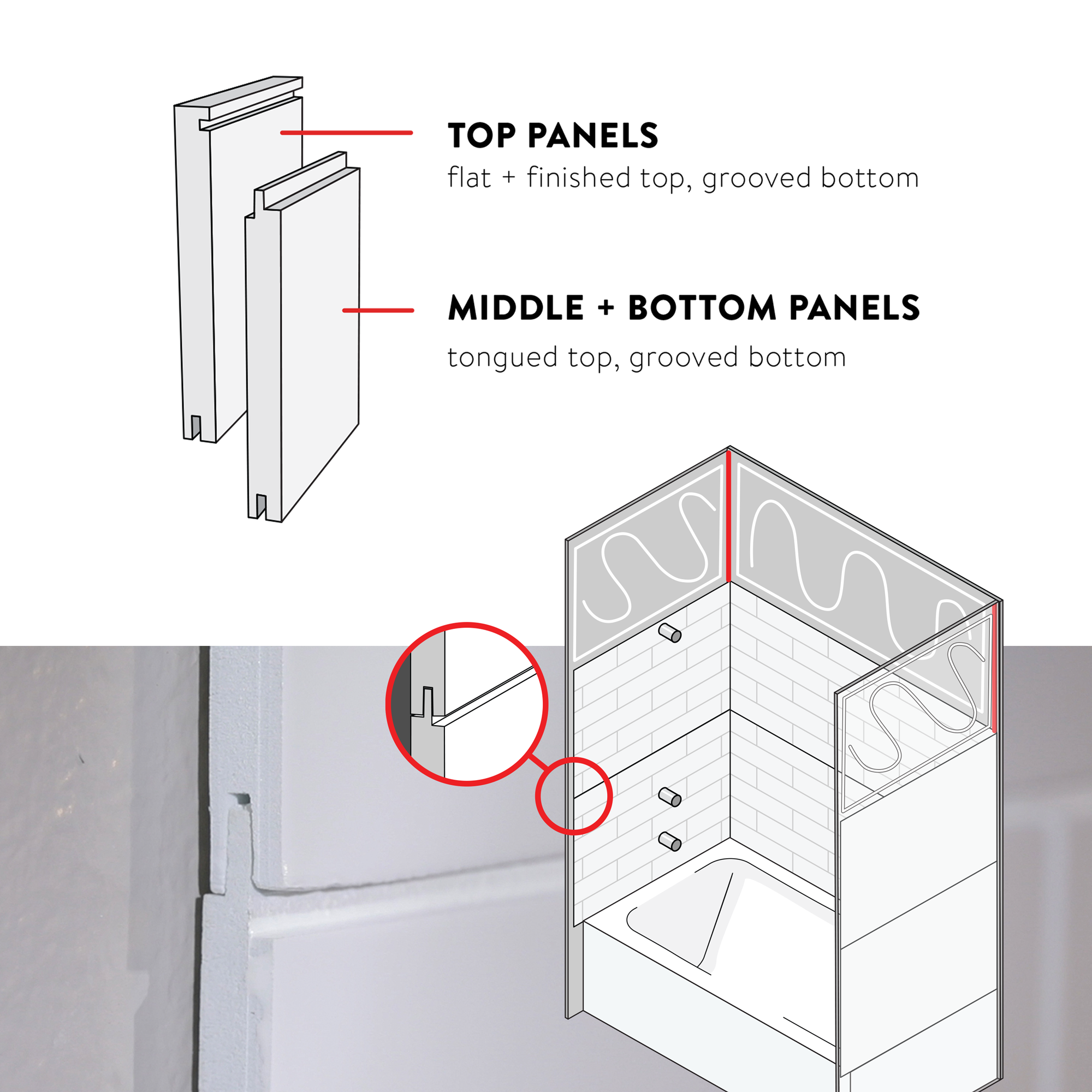 2"x12" Vertical Stack Subway Shower Surround