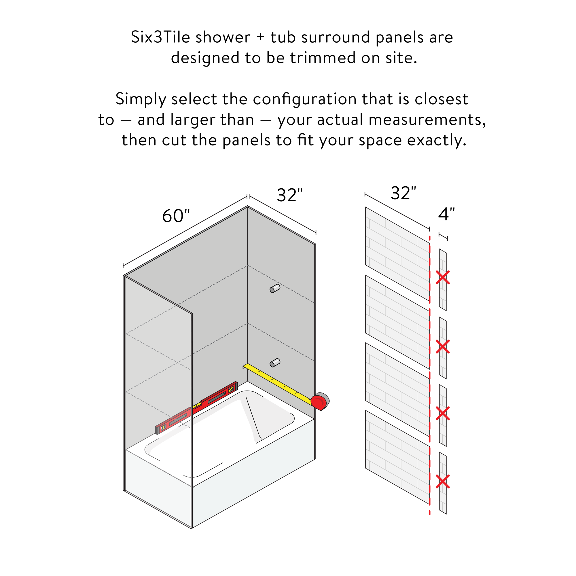2"x12" Vertical Stack Subway Tub Surround