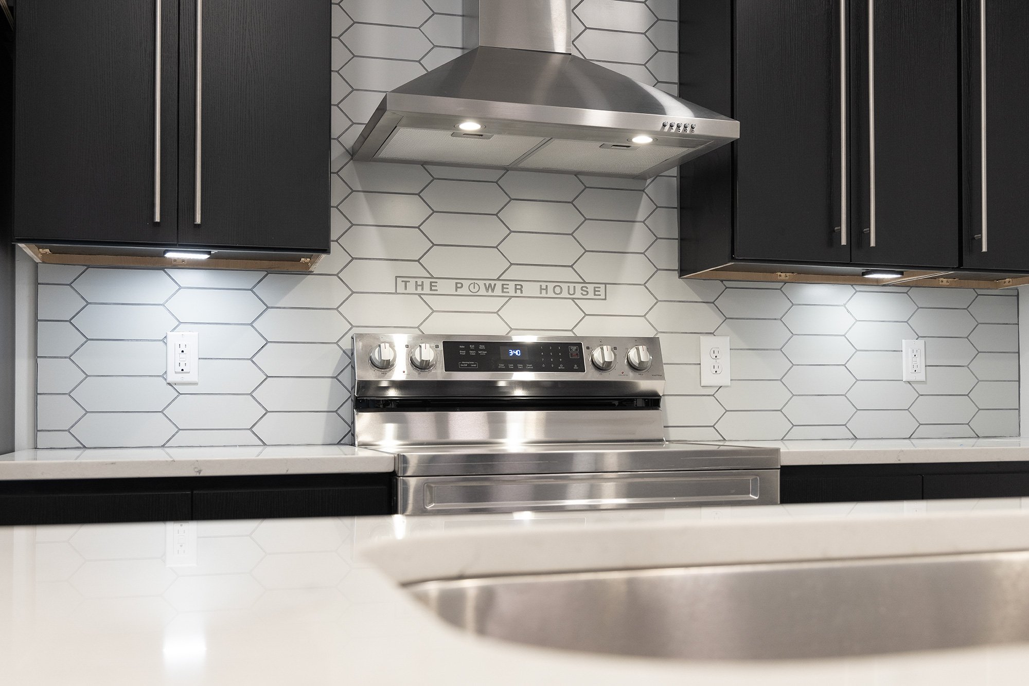 upscale kitchen with horizontal picket fence tile panels